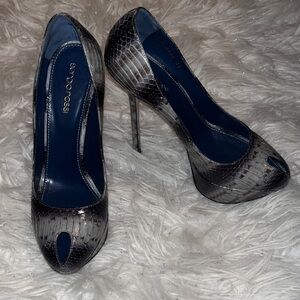 Sergio Rossi Designer Peep-Toe Python-Effect Stiletto Heels
